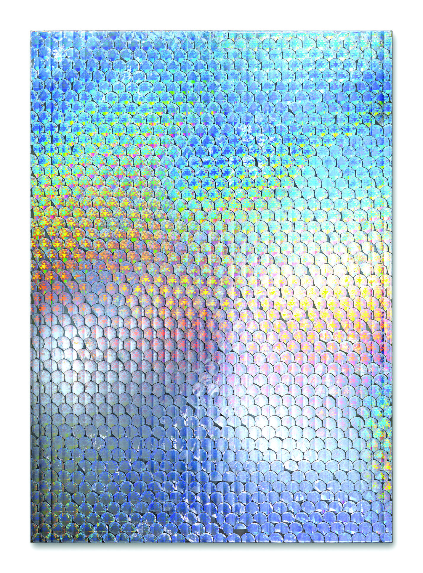 Discobulus Guilloche (detail), 2012, tamper-evident security hologram stickers on PET sheet, with airbrushed clear coating, 2.1 × 1.3 m
